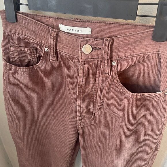 Women's 24 Brown Corduroy High Rise Bootcut Button Y2K - Picture 3 of 8